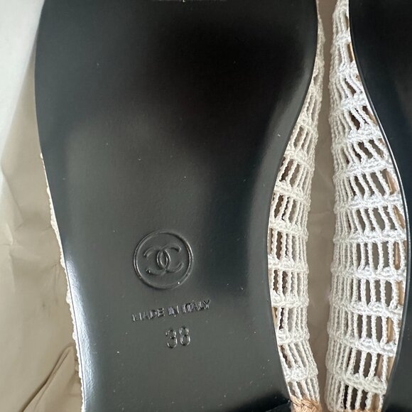 CHANEL REV CC Raffia Crochet Woven Two Tone Cap Toe Ballerina Ballet Flats - Picture 14 of 14